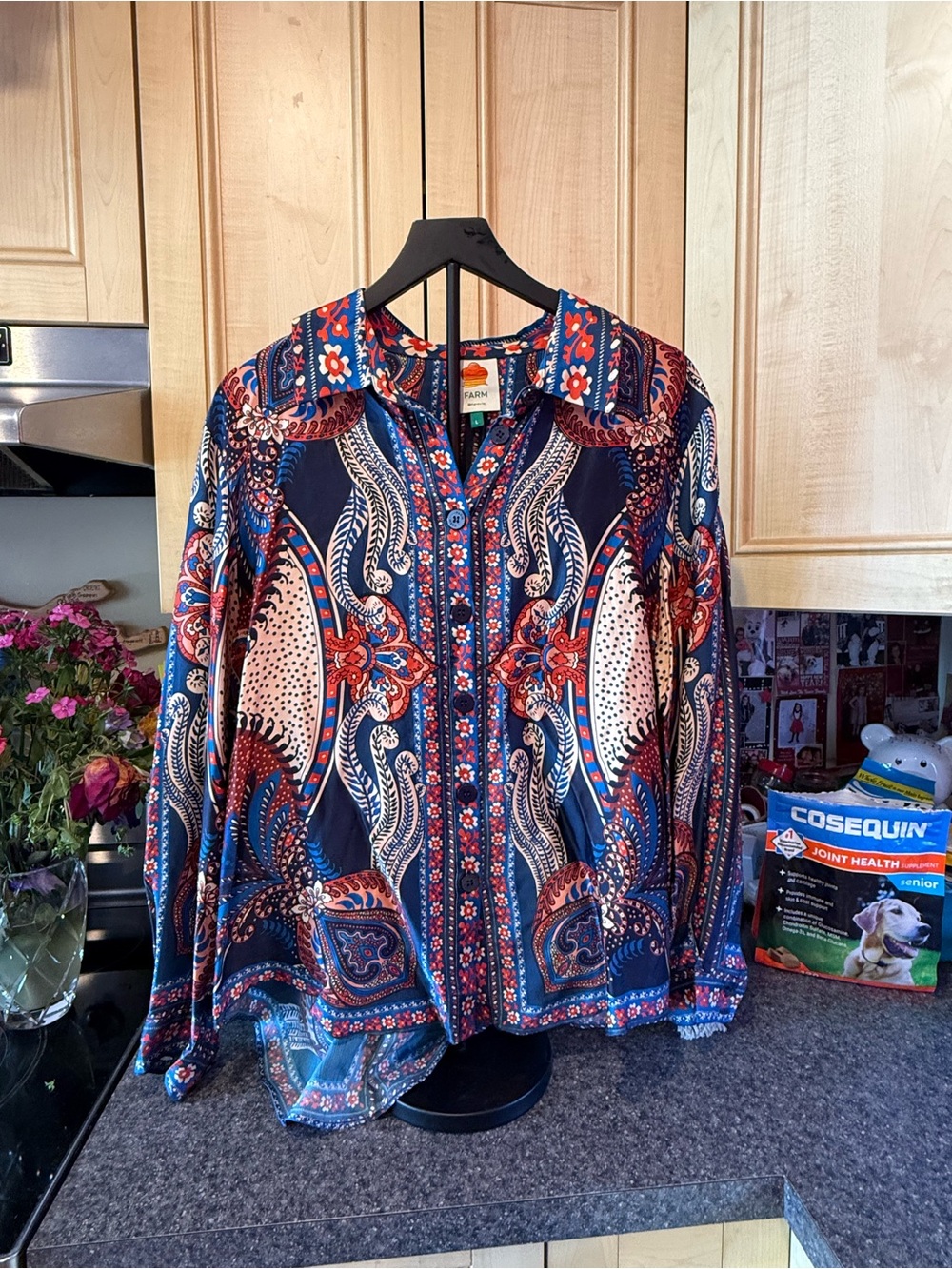 Farm Rio Navy Blue Printed Womens Shirt